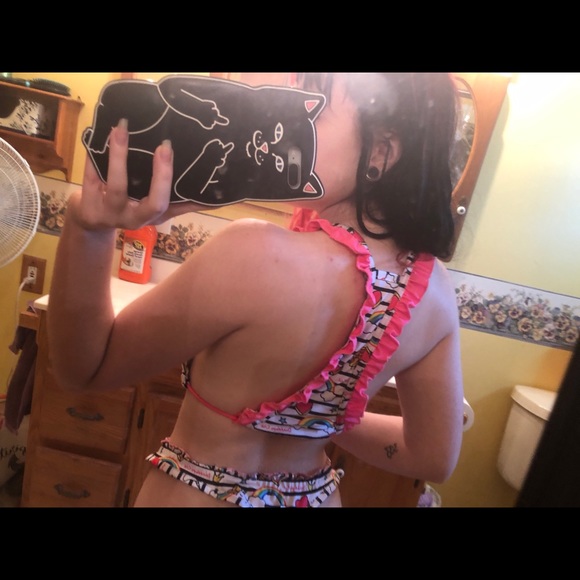 Hot Pink Ruffle Unicorn Bikini Thong High Waisted - Picture 2 of 4